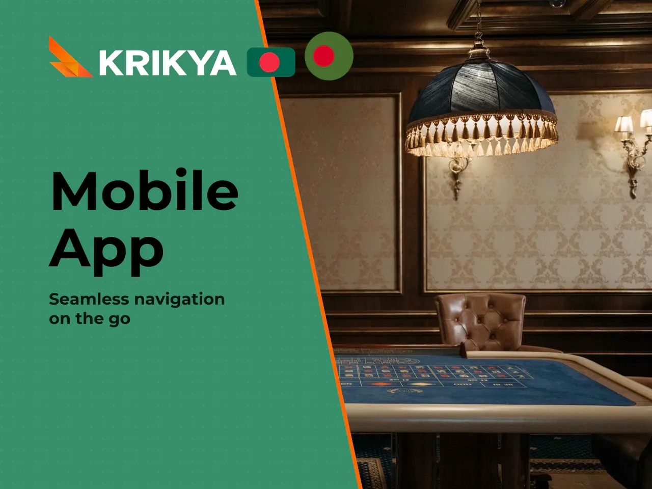 App Interface and Navigation on Mobile. The Krikya mobile app uses a bottom-bar navigation menu — Home, Sports, Casino, Profile, and Cashier are all accessible with a single tap from any screen. The l